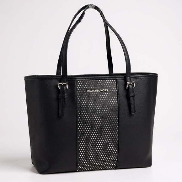 Michael Kors Jet Set Travel Studded Black Saffiano Leather Tote Bag✨ - Picture 1 of 6